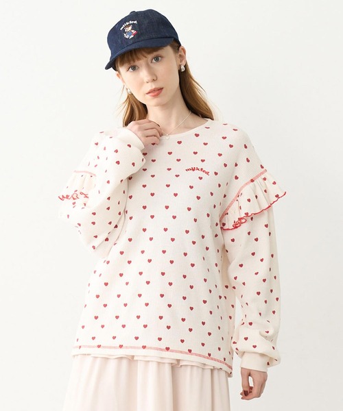tシャツ FRILL HEART WAFFLE TOP レディース