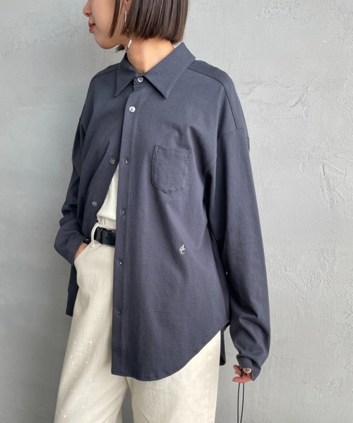 ブラウス シャツ 「Americana×JEANS FACTORY/アメリカーナ×ジーンズファクトリー」 別注 ワンポイントロゴ刺繍 コットンジャージ