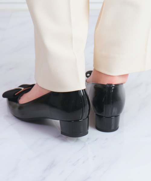 良品】DIANA ローヒール パンプス 24cm 黒 リボン 靴