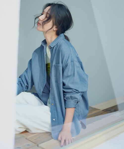 ブラウス シャツ 「洗える」ライトダンガリー 2WAY シャツ レディース