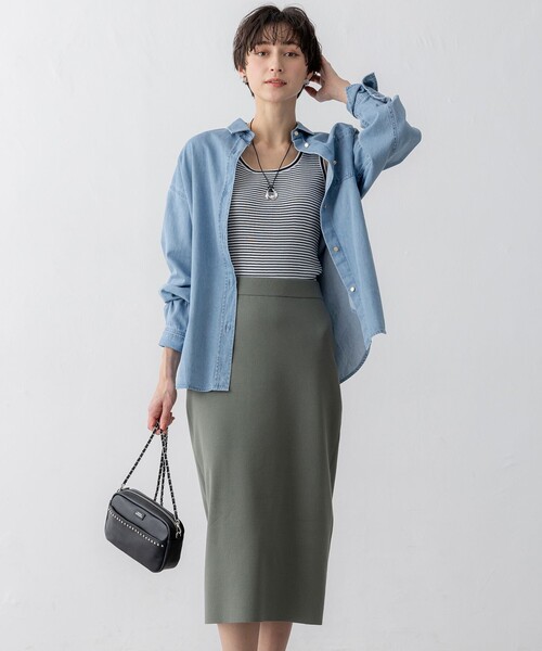 【洗える】ライトダンガリー 2WAY シャツ 洗える】ライトダンガリー 2WAY シャツ / 23区 S | ファッション