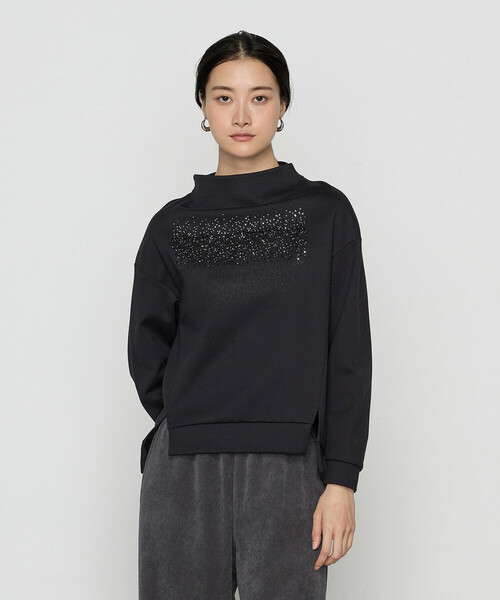 badblood グレー スパンコール オフショルダー Tシャツ 長袖 Gabardine K.T（ギャバジンK.T） tシャツ ダンボールニット 箔プリント