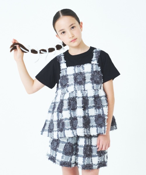 tシャツ フサフサブロックチェックチュニックＴシャツ キッズ 子供服 女の子 | maarook