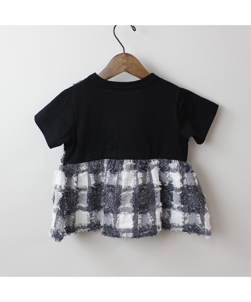 tシャツ フサフサブロックチェックチュニックＴシャツ キッズ 子供服 女の子 | maarook | 18