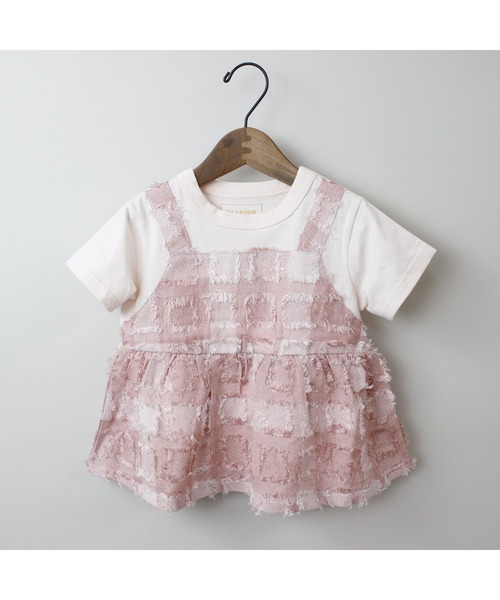 tシャツ フサフサブロックチェックチュニックＴシャツ キッズ 子供服 女の子 | maarook | 20