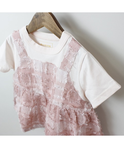 tシャツ フサフサブロックチェックチュニックＴシャツ キッズ 子供服 女の子 | maarook | 21