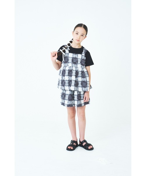 tシャツ フサフサブロックチェックチュニックＴシャツ キッズ 子供服 女の子 | maarook | 02
