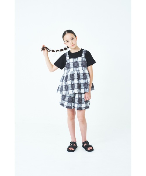 tシャツ フサフサブロックチェックチュニックＴシャツ キッズ 子供服 女の子 | maarook | 03