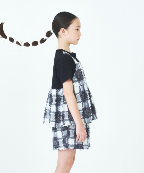 tシャツ フサフサブロックチェックチュニックＴシャツ キッズ 子供服 女の子 | maarook | 04