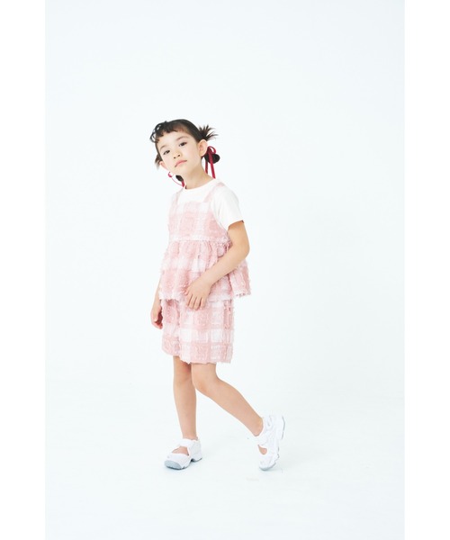 tシャツ フサフサブロックチェックチュニックＴシャツ キッズ 子供服 女の子 | maarook | 05