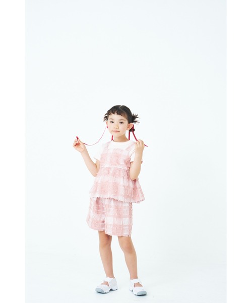 tシャツ フサフサブロックチェックチュニックＴシャツ キッズ 子供服 女の子 | maarook | 07