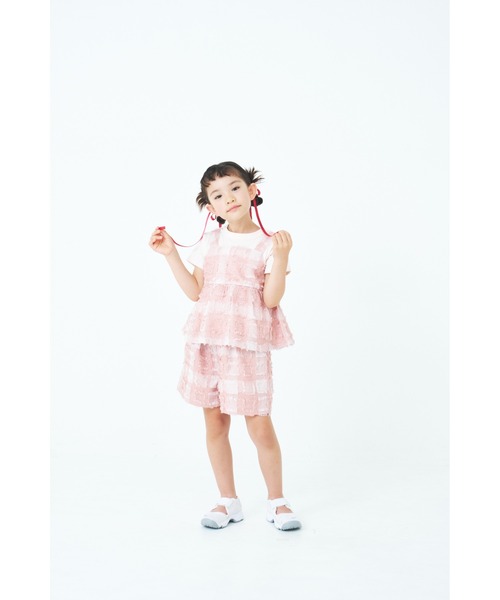 tシャツ フサフサブロックチェックチュニックＴシャツ キッズ 子供服 女の子 | maarook | 08