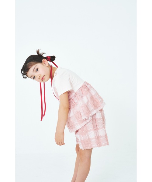tシャツ フサフサブロックチェックチュニックＴシャツ キッズ 子供服 女の子 | maarook | 11