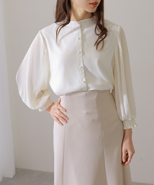 昭和レトロ 生成りアイボリー総レース襟パールボタン長袖ブラウス ゆったり Lace Ladies（レースレディース） ブラウス シャツ バンドカラー