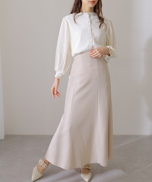昭和レトロ 生成りアイボリー総レース襟パールボタン長袖ブラウス ゆったり Lace Ladies（レースレディース） ブラウス シャツ バンドカラー