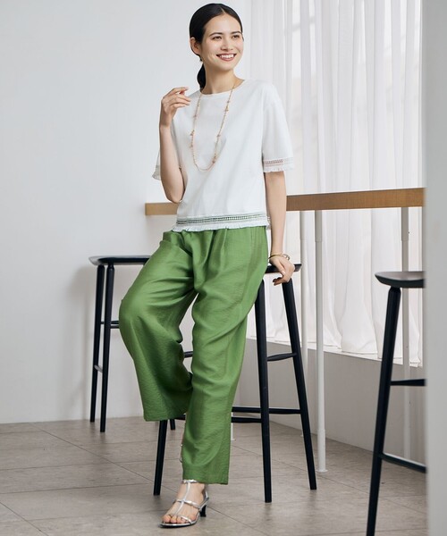 ワイドパンツ パンツ エアリーツイルワイド パンツ レディースの画像