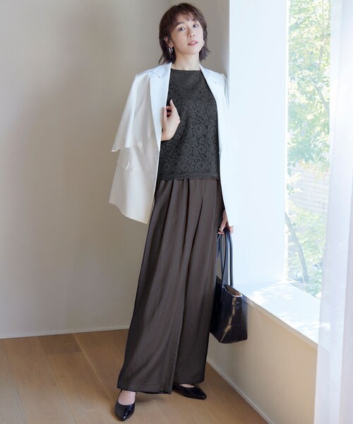 ワイドパンツ パンツ エアリーツイルワイド パンツ レディースの画像