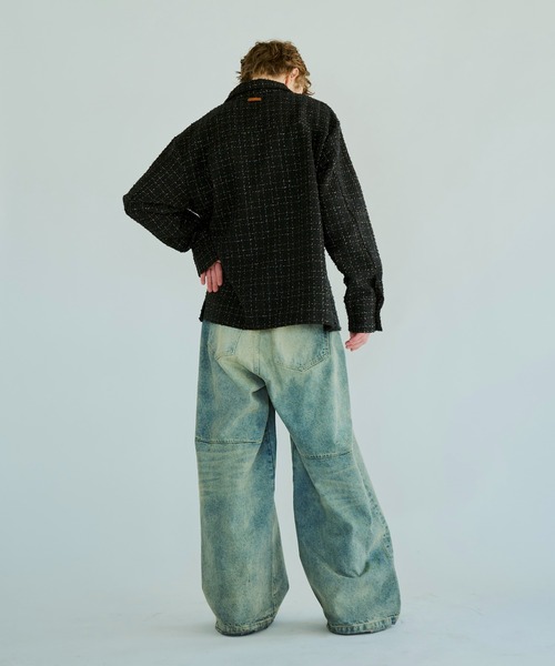 Camphor wood シャツ lame tweed double zipper shirt jacket