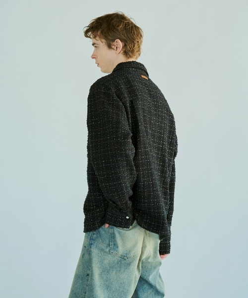 Camphor wood シャツ lame tweed double zipper shirt jacket