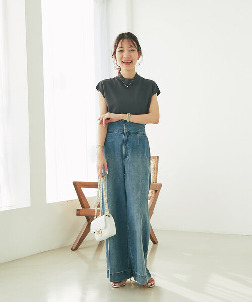 La boutique BonBon クールタッチUVハイネックフレンチニット 接触冷感・UVカット】クールタッチUVハイネックフレンチニット