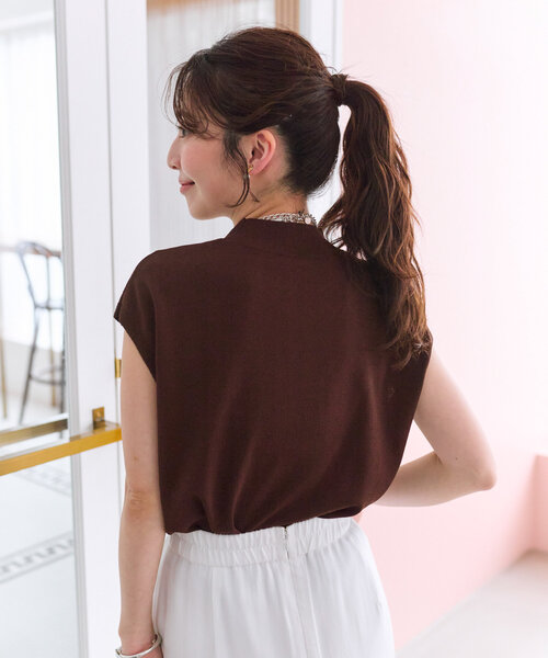 La boutique BonBon クールタッチUVハイネックフレンチニット 接触冷感・UVカット】クールタッチUVハイネックフレンチニット
