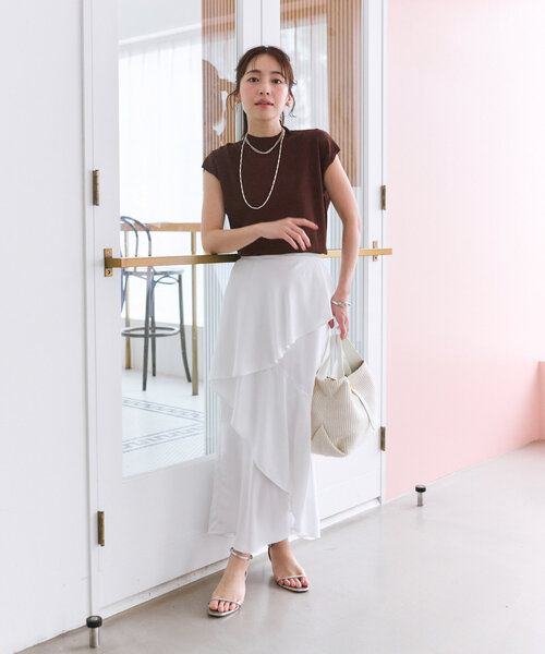 La boutique BonBon クールタッチUVハイネックフレンチニット 接触冷感・UVカット】クールタッチUVハイネックフレンチニット