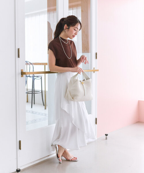 【美品】クールタッチUV フレンチハイネックニット ピンク ラブティックボンボン 名品・UVカット・接触冷感】クールタッチUVハイネックフレンチ