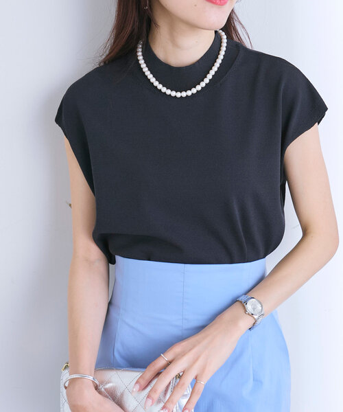 【美品】クールタッチUV フレンチハイネックニット ピンク ラブティックボンボン La boutique Bonbon ニット セーター 「名品・UVカット・接触冷