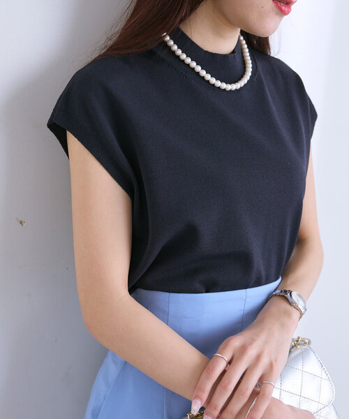 【美品】クールタッチUV フレンチハイネックニット ピンク ラブティックボンボン 名品・UVカット・接触冷感】クールタッチUVハイネックフレンチ