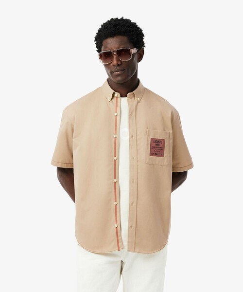すぐ届く【LACOSTE】ブレンドネームパッチボタンダウンシャツ LACOSTE｜シルクブレンドネームパッチボタンダウンシャツ