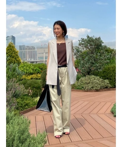allureville ベスト ジレ 麻調カルゼサイドオープンジレ