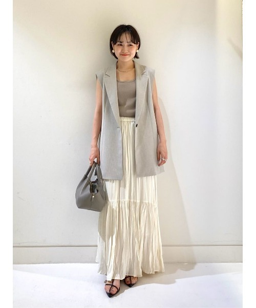 allureville ベスト ジレ 麻調カルゼサイドオープンジレ