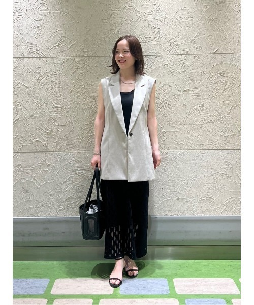 ベスト ジレ 麻調カルゼサイドオープンジレ レディース allureville ベスト ジレ 麻調カルゼサイドオープンジレ