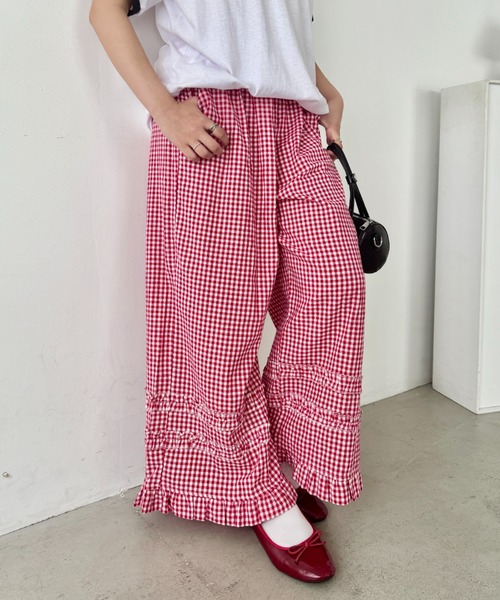 SOLLON.（ソルロン） パンツ ギンガムチェック/ドットフリフリパンツ