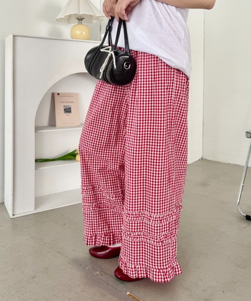 SOLLON.（ソルロン） パンツ ギンガムチェック/ドットフリフリパンツ