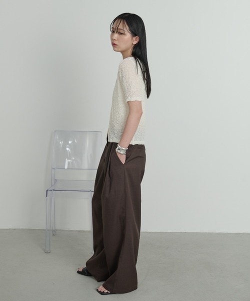 新品 タグ無し シャーリングホイップTシャツ ブラック Aunt Marie's tシャツ フロントホックシャーリングシアー