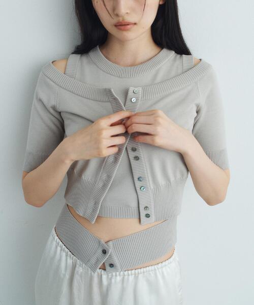 カーディガン design knit short cardigan レディース