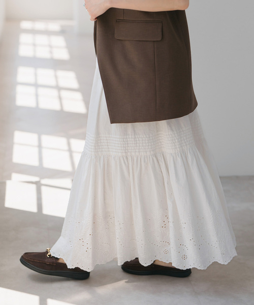 極美品✨Spick&span 23AW エンブロイダリーレーススカート 白　38 Spick＆Span スカート 「追加」エンブロイダリーレーススカート