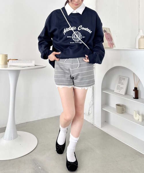 SOLLON.（ソルロン） パンツ 裾レースボーダーリブショートパンツ