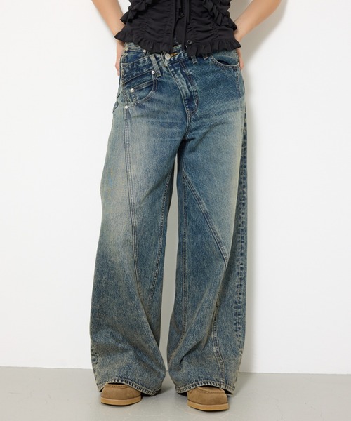 SLY J／W SWITCHING STRAIGHT パンツ D/BLU SLY | J／W SWITCHING STRAIGHT パンツ (ストレート ) |SHEL