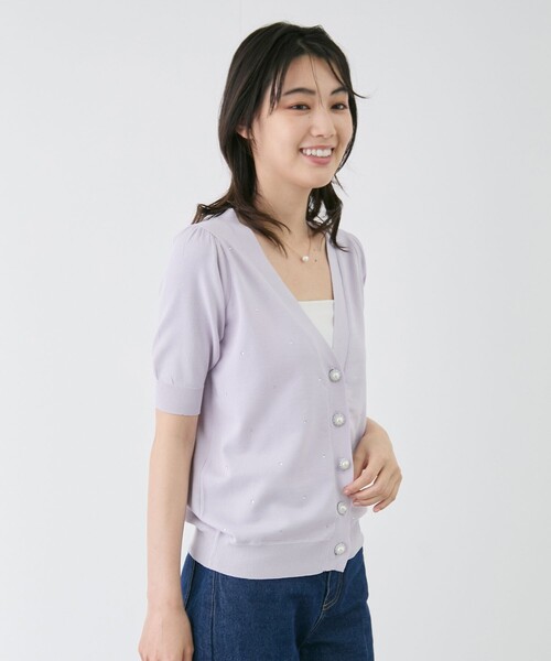 JAYRO（ジャイロ） カーディガン 半袖 身頃ビジュー付き半袖