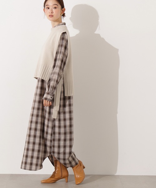 【新品】NATURAL BEAUTY BASIC ニットワンピース PSサイズ NATURAL BEAUTY BASIC ワンピース バイカラーポケットニット