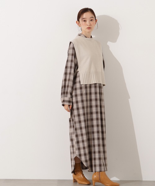 NATURAL BEAUTY BASIC ニット チェック ワンピース ロング 楽天市場】【SALE／50%OFF】チェックニットワンピース NATURAL