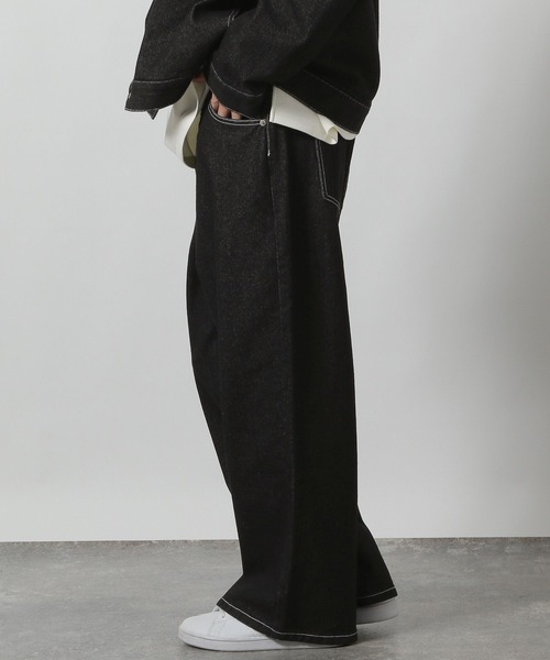 ［即完大人気商品］BELVETデニム　ブラック　L LAKOLE（ラコレ） ワイドパンツ ジーンズ 「セットアップ可」Dカン