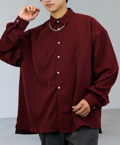 シャツ バルーン袖 ルーズ レギュラーカラー ドレープ ボリューム袖
