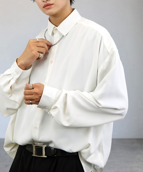 シャツ バルーン袖 ルーズ レギュラーカラー ドレープ ボリューム袖