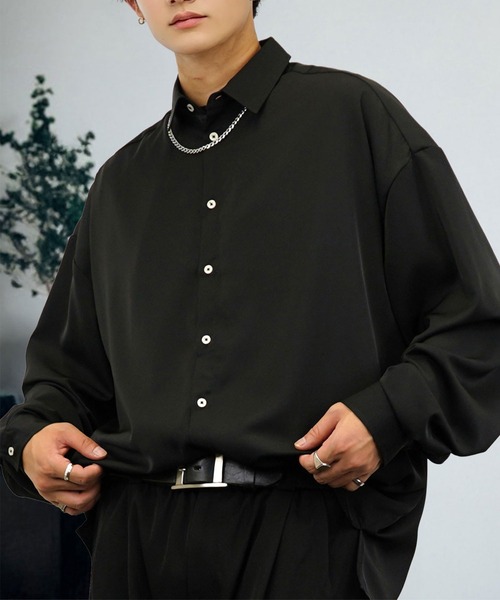 シャツ バルーン袖 ルーズ レギュラーカラー ドレープ ボリューム袖