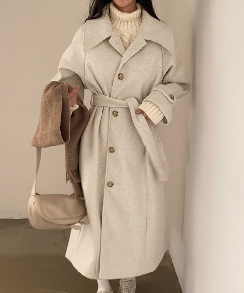 ステンカラーコート コート バックスリットベルト付きステンカラー