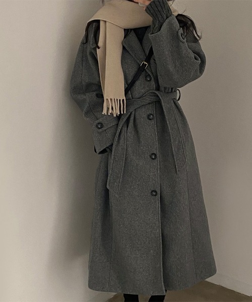 ステンカラーコート コート バックスリットベルト付きステンカラー