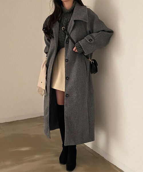 ステンカラーコート コート バックスリットベルト付きステンカラー